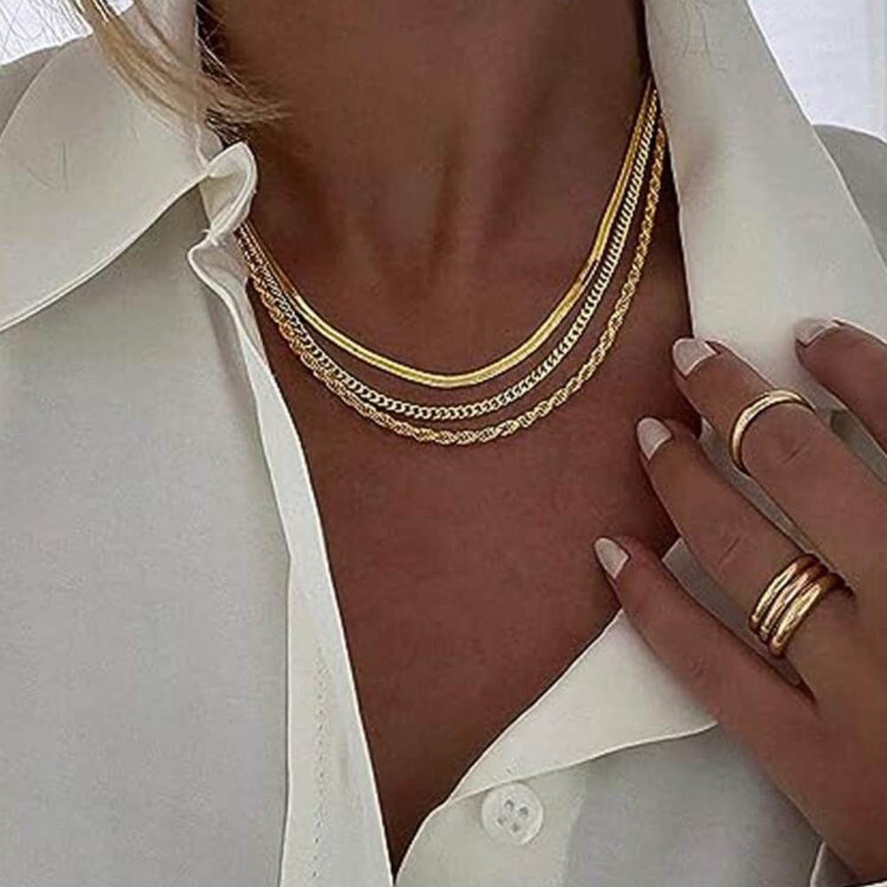 Gold Plated Stainless Steel 3pc Layered Necklace